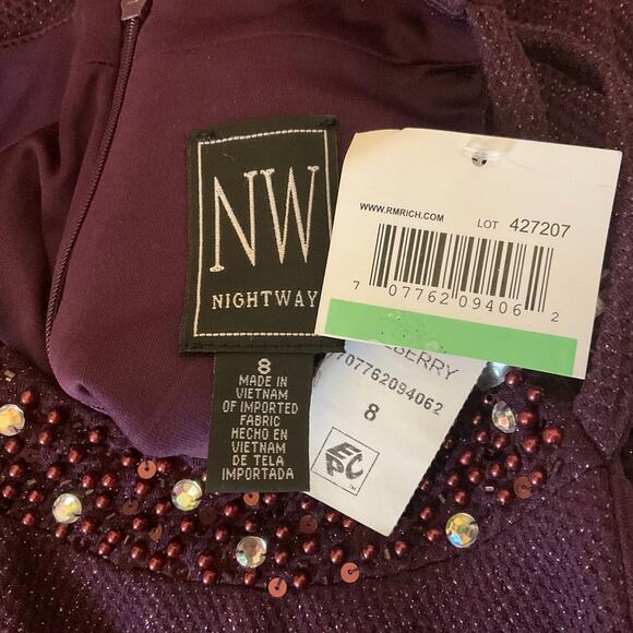 Beaded Mermaid Evening Gown Metallic Purple Size 8 Nightway Sleeveless Formal - Picture 9 of 12
